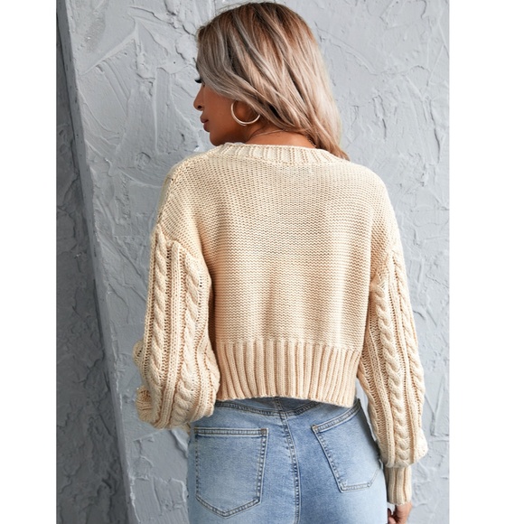 2 Piece Knit Set: Beige Tube Top & Cardigan - Picture 2 of 7